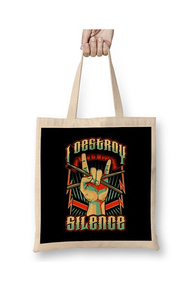 Baskı Dükkanı Funny I Destroy Silence Drummer Ταλαντούχος μουσικός υφασμάτινη τσάντα με μακριά λαβή