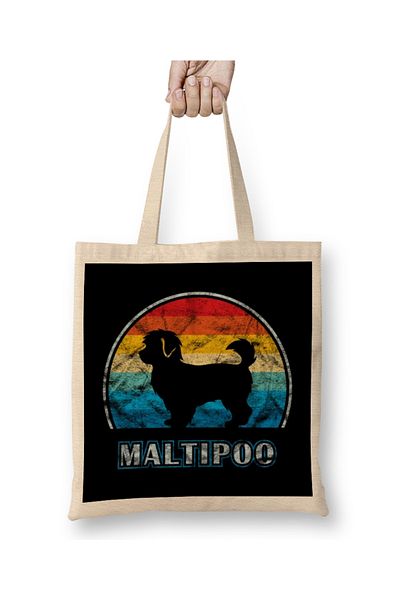 Baskı Dükkanı Geantă din pânză Maltipoo Vintage Design Dog Maltipoo Mom cu mâner lung