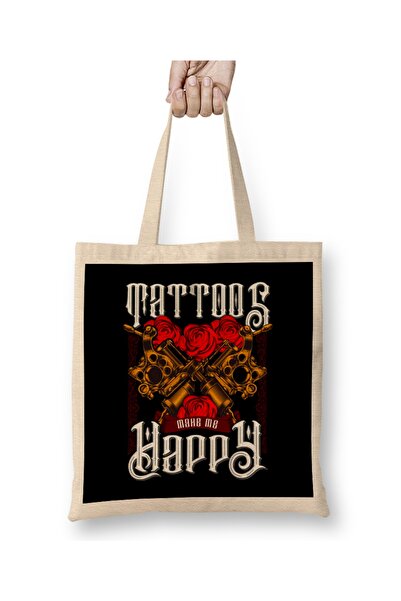 Baskı Dükkanı Tetovaže me čine srećnim. Umjetnička tetovirana tkanina Torba d...