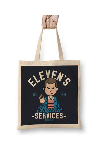 Baskı Dükkanı Geantă din pânză Stranger Things Elevens Psychic Services cu mâner lung