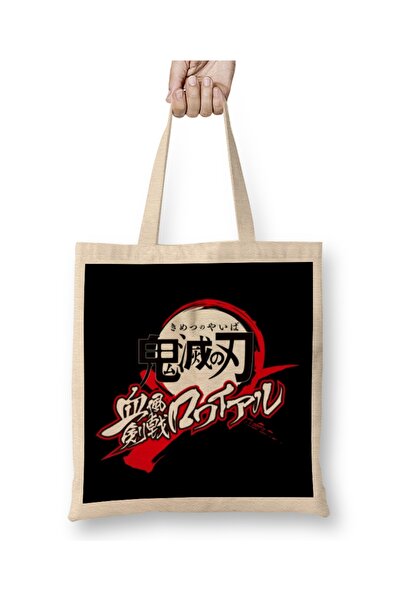 Baskı Dükkanı Demon Slayer Kimetsu no Yaiba Logo 01 Tkanina Torba Duga Sa ručkom
