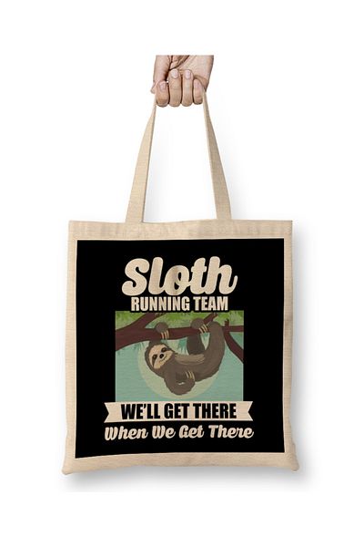 Baskı Dükkanı Sloth Running Team Πηγαίνετε εκεί όταν φτάσουμε υφασμάτινη τσάντα με μακριά λαβή