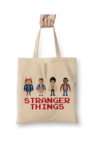 Baskı Dükkanı حقيبة حمل ذات مقبض طويل من Stranger Things Pixel Characters 1
