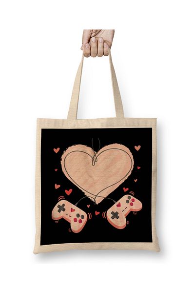 Baskı Dükkanı Βιντεοπαιχνίδι Valentines Day with Controllers Heart 01 υφασμάτινη τσάντα με μακριά λαβή
