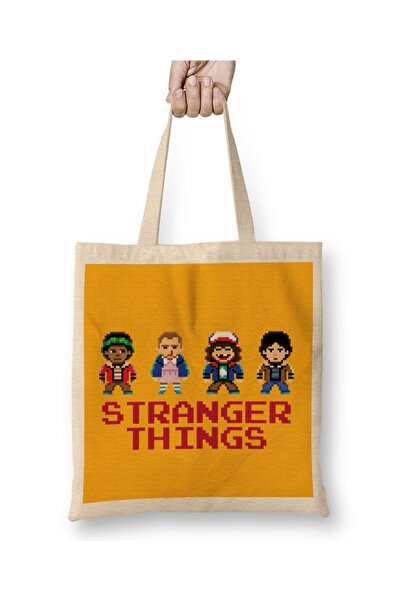 Baskı Dükkanı Stranger Things Pixel Characters 2 Без сумки з довгою ручкою