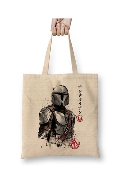 Baskı Dükkanı Clan Of Two The Mandalorian υφασμάτινη τσάντα με μακριά λαβή
