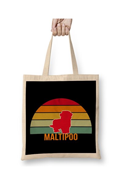 Baskı Dükkanı Maltipoo mama Maltipoo vintage silueta tkanina Torba duga Sa ru...
