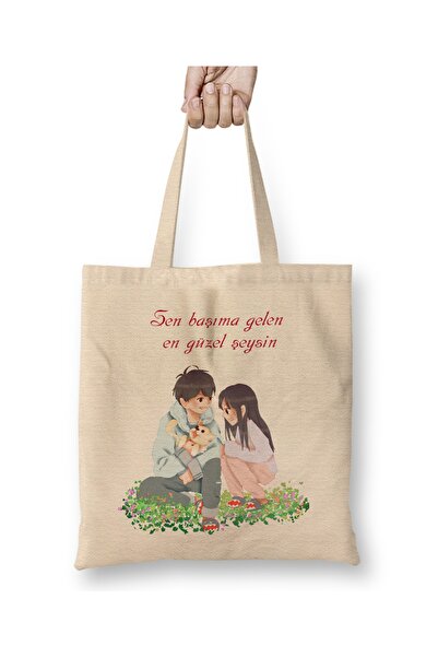 Baskı Dükkanı Poklon za Dan zaljubljenih za partnera 037 Tkanina Torba Duga S...