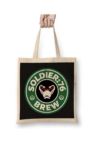 Baskı Dükkanı Soldier 76 Coffee Overwatch υφασμάτινη τσάντα με μακριά λαβή