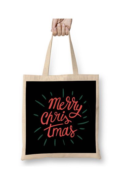Baskı Dükkanı Πρωτοχρονιάτικο Πρωτοχρονιάτικο Concept Merry Christmas 019 υφασμάτινη τσάντα μακριά λαβή