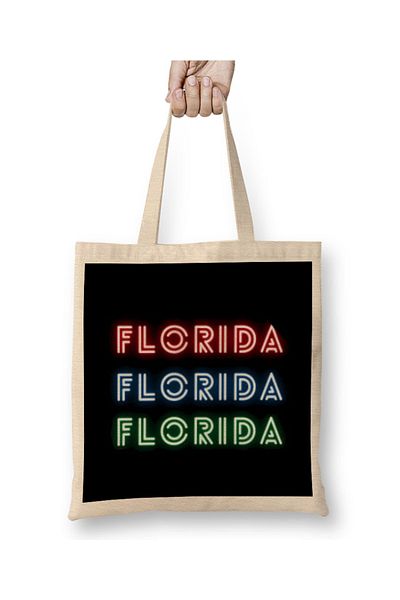 Baskı Dükkanı Florida Love- Vintage ρετρό υφασμάτινη τσάντα Rainbow με μακριά λαβή
