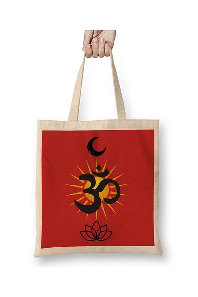 Baskı Dükkanı Ohm Simboli Sunny Moon and Lotus υφασμάτινη τσάντα - Μακρύ χερούλι