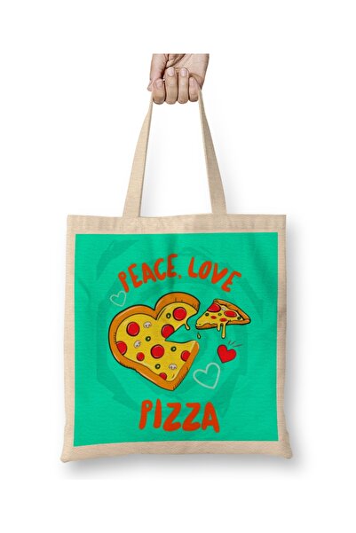 Baskı Dükkanı Peace Love Pizza Cloth Torba Long Sa ručkom