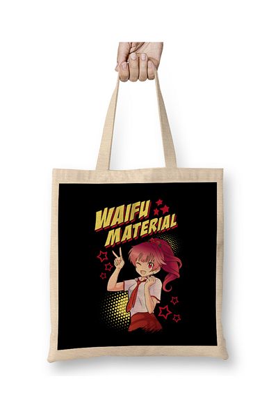 Baskı Dükkanı Χαριτωμένο υλικό Waifu Αξιολάτρευτο Anime Girl Kawaii υφασμάτινη τσάντα με μακριά λαβή