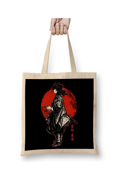 Baskı Dükkanı Υφασμάτινη τσάντα Tomioka Giyuu Giyu Red Moon με μακριά λαβή