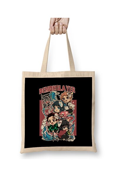 Baskı Dükkanı حقيبة قماش تشيبي شيطان القاتل بمقبض طويل