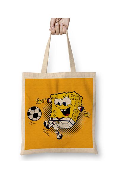 Baskı Dükkanı Sponge Soccer Υφασμάτινη τσάντα Spongebob με μακριά λαβή