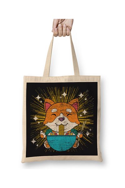 Baskı Dükkanı Anime Japan Ramen Kawaii Shiba Inu υφασμάτινη τσάντα με μακριά λαβή