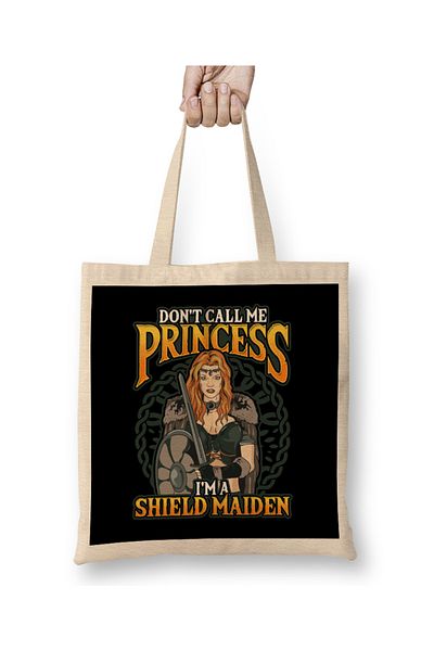 Baskı Dükkanı Viking Don t Call Me Princess I m A Shield Maiden υφασμάτινη τσάντα με μακριά λαβή