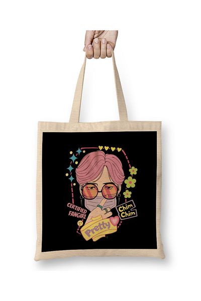 Baskı Dükkanı Park Jimin Pretty Jimin Certified Fan Girl υφασμάτινη τσάντα με μακριά λαβή