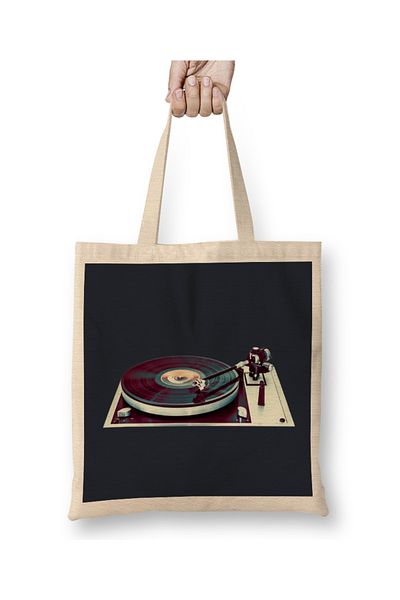 Baskı Dükkanı Vintage Record Player 03 υφασμάτινη τσάντα με μακριά λαβή