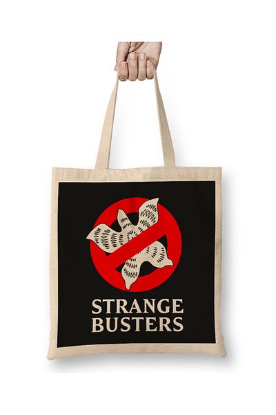 Baskı Dükkanı Ghostbuster Logo Demogorgon Stranger Things Geantă din pânză cu mâner lung