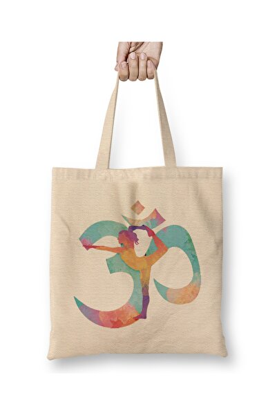 Baskı Dükkanı Υφασμάτινη τσάντα Om Yoga Yogini Design με μακριά λαβή