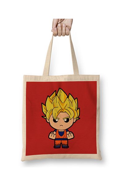 Baskı Dükkanı Υφασμάτινη τσάντα Dragonball Z Son Goku Saiyan Dbz Minime Έκδοση με μακριά λαβή