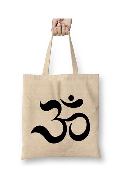 Baskı Dükkanı Geantă din pânză Om Ohm Aum Simbol Spiritual Yoga Mâner lung
