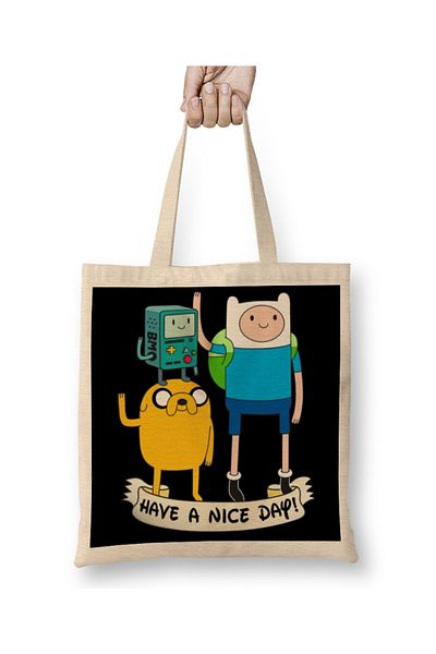 Baskı Dükkanı Geantă din pânză Adventure Time Finn Jake Bmo cu mâner lung