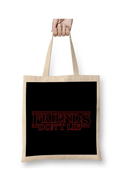 Baskı Dükkanı Friends Don't Lie Eleven Quote Stranger Things Geantă din pânză cu mâner lung