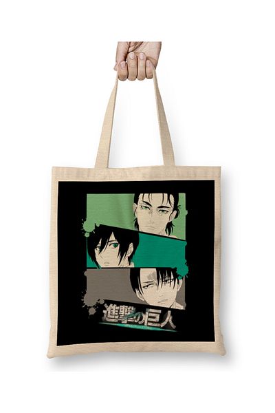 Baskı Dükkanı Επίθεση στο Titan Τελευταία σεζόν Mikasa Eren Levi Πορτραίτο υφασμάτινη τσάντα με μακριά λαβή
