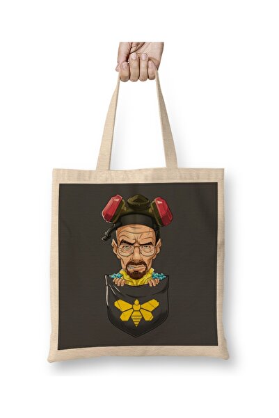 Baskı Dükkanı Geantă din pânză Heisenberg Walter albă de buzunar cu mâner lung