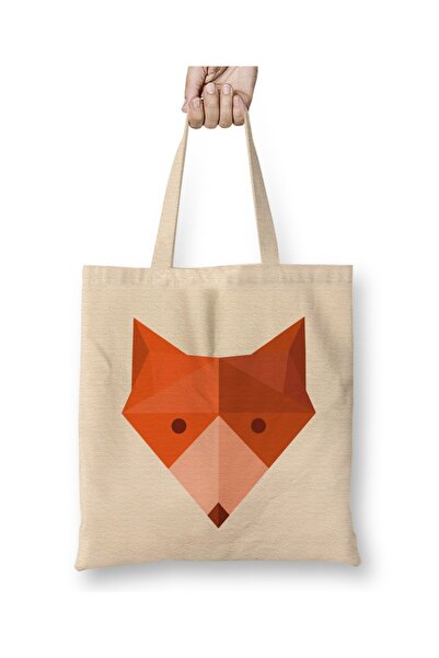 Baskı Dükkanı Γεωμετρικό Animal Fox Head Tote Bag Long Handle