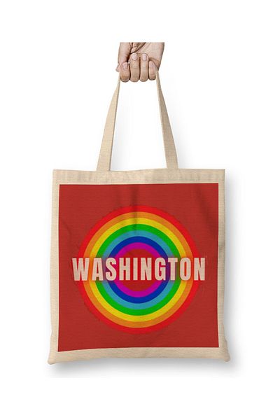 Baskı Dükkanı Υφασμάτινη τσάντα Washington Vintage Retro Rainbow Style με μακριά λαβή