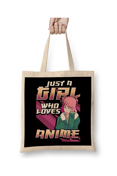 Baskı Dükkanı Απλώς μια κοπέλα που αγαπά Anime Kawaii Manga Girl υφασμάτινη τσάντα με μακριά λαβή