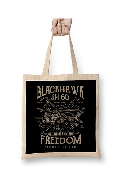 Baskı Dükkanı Fun Cool Vintage Blackhawk Freedom Tote Bag Long Handle