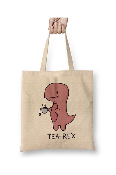 Baskı Dükkanı Υφασμάτινη τσάντα Tea Rex με μακριά λαβή