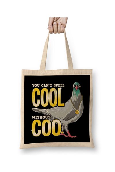 Baskı Dükkanı Δεν μπορείτε να ορθογραφήσετε Cool Without Coo Funny Pigeon Pun υφασμάτινη τσάντα με μακριά λαβή