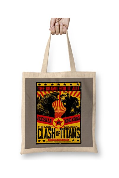 Baskı Dükkanı Geantă din pânză Godzilla Vs Kong cu mâner lung