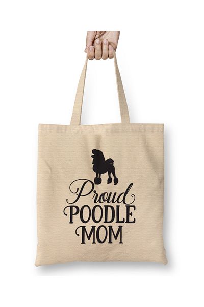 Baskı Dükkanı Poodle Mom 013 υφασμάτινη τσάντα με μακριά λαβή