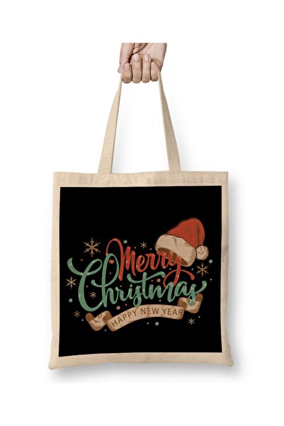 Baskı Dükkanı Novogodišnji novogodišnji koncept Srećan Božić 021 Tkanina Torb...