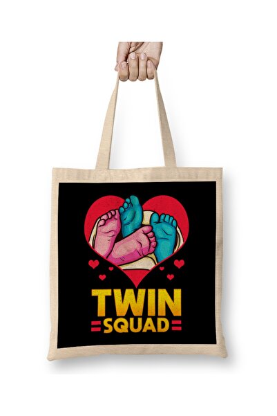 Baskı Dükkanı Slatka dvojčinska ekipa, najava dvojčatih bebinih stopala, tkan...