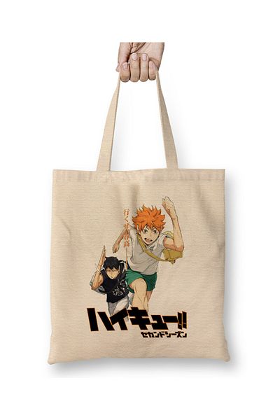 Baskı Dükkanı Geantă din pânză Haikyuu Hinata și Kageyama cu mâner lung