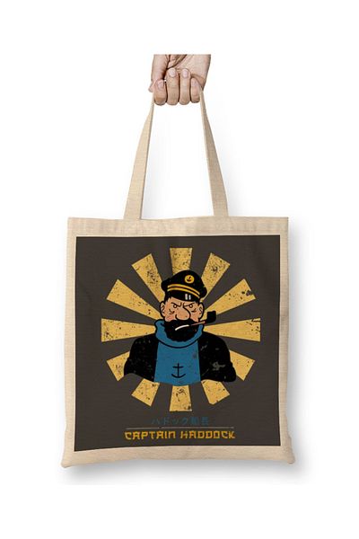 Baskı Dükkanı Captain Haddock Retro Japanese Tintin υφασμάτινη τσάντα με μακριά λαβή