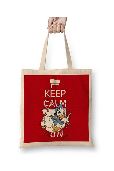 Baskı Dükkanı Păstrați calmul pe geanta de pânză Donald Duck cu mâner lung