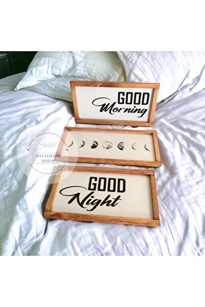 HAYALHANE AHŞAP Yatak Odası Tablo Seti Ahşap Çerçeve / Good Morning Good Nigh...