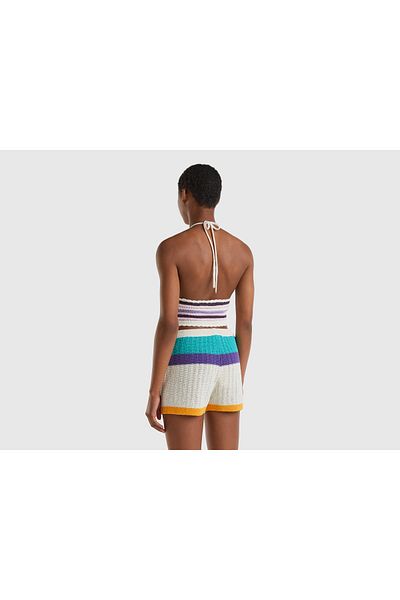 United Colors of Benetton Damen Weiß Gestreifte Strickmode Crop Weiß