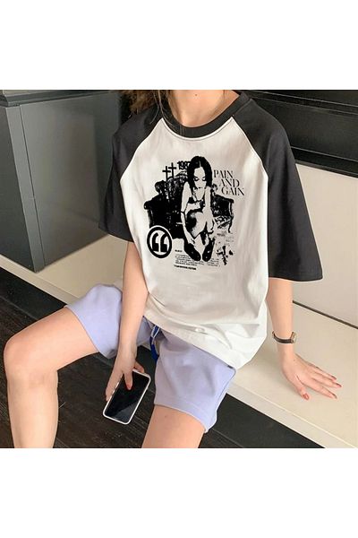 Touz Μπλουζάκι Y2k Pain And Gain με εμπριμέ λευκό μανίκι Raglan Oversize