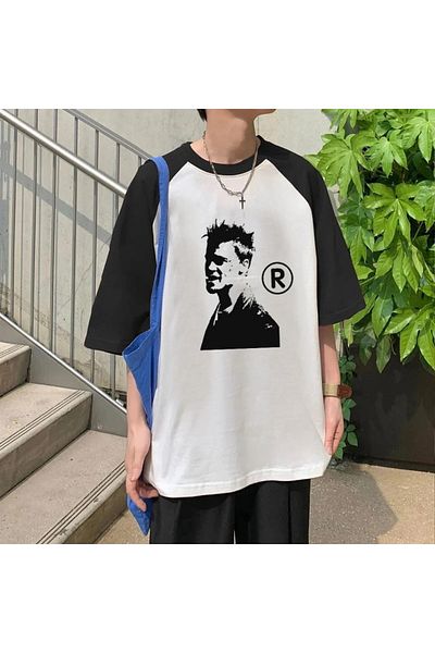 Touz Μπλουζάκι Fight Club με στάμπα λευκό Raglan μανίκι Oversize
